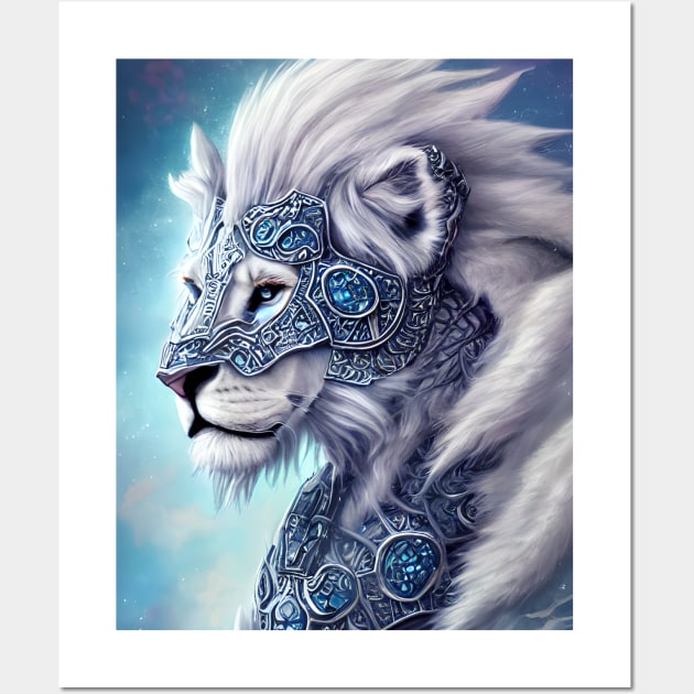 White Armored Warrior Lion Wall Art by CBV